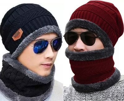 AA R HOSIERY Solid Beanie Cap(Pack of 2)