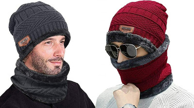 vactly Solid, Striped, Woven Monkey Cap Cap(Pack of 4)