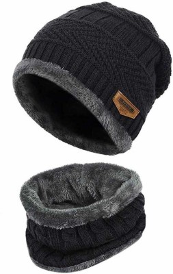 Good Friend Woven, Solid, Self Design Beanie Cap(Pack of 2)