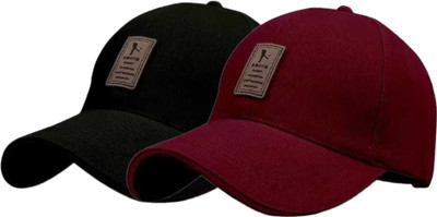 HOC Embellished, Applique, Solid, Self Design Sports/Regular Cap Cap(Pack of 2)