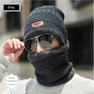 YES TAG Embroidered, Self Design, Solid Beanie Cap