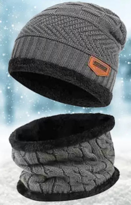 Niavaa Woven, Solid, Self Design Beanie Cap(Pack of 2)