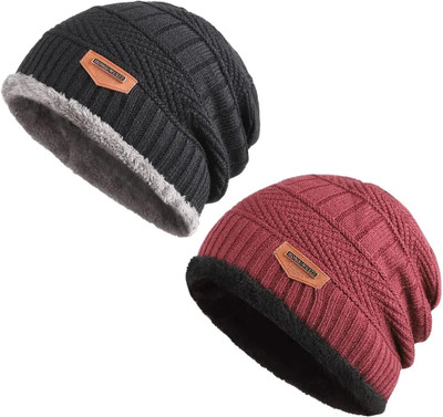 PinKit Solid Beanie Cap(Pack of 2)