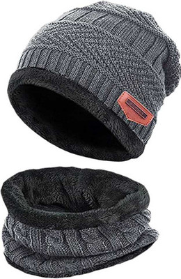 ELECTRIBLES Self Design Beanie Cap(Pack of 2)