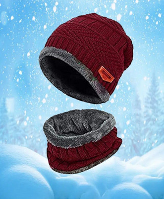 CLASSYMAESSI Self Design Beanie Cap(Pack of 2)