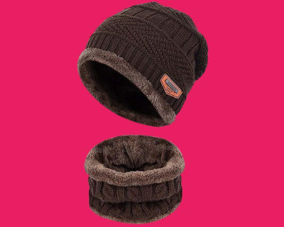 Mom Enterprises Self Design Beanie Cap(Pack of 2)