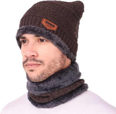 EMPOISON Solid, Woven, Self Design Beanie Cap
