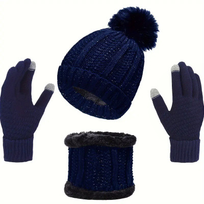 Highever women's winter woolen caps neck warmer and touchscreen gloves set Woven Beanie Cap(Pack of 4)