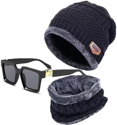 selloria Self Design Beanie Cap(Pack of 2)