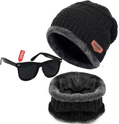 Dcmr Woven, Solid, Self Design Beanie Cap(Pack of 3)