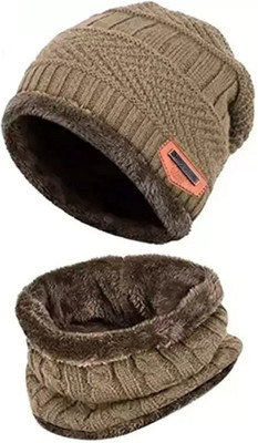 EDENSCOPE Woven, Solid, Self Design Beanie Cap(Pack of 2)