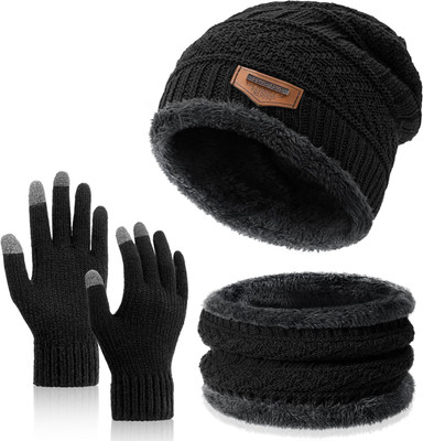 Olivio Self Design Beanie Cap(Pack of 3)