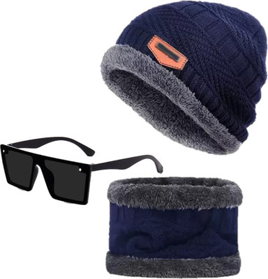 YES TAG Self Design, Solid Beanie Cap(Pack of 3)