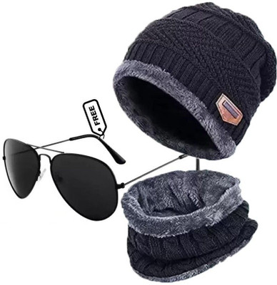CLASSYMAESSI Self Design Beanie Cap(Pack of 3)