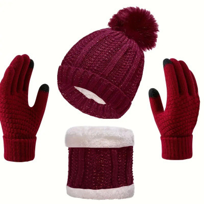 Highever women's winter woolen caps neck warmer and touchscreen gloves set Woven Beanie Cap