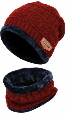 vactly Woven, Self Design Beanie Cap(Pack of 2)