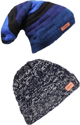 Knotyy Self Design Beanie Cap(Pack of 2)