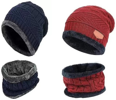 SHORTCUT Solid, Self Design Beanie Cap(Pack of 4)