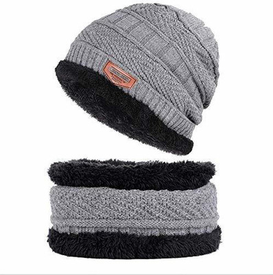 vactly Woven, Self Design Beanie Cap(Pack of 2)