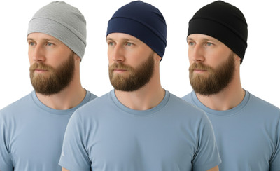 GSFASHION Solid Skull Cap Cap(Pack of 3)