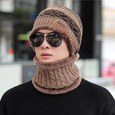 REFFER latest Unisex Winter Woolen Beanie Scarf set (Fur Inside) winter caps for men Beanie Cap