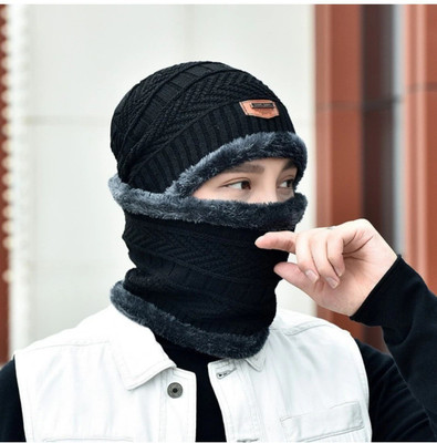 Zadinga Woven, Solid, Self Design Beanie Cap(Pack of 2)