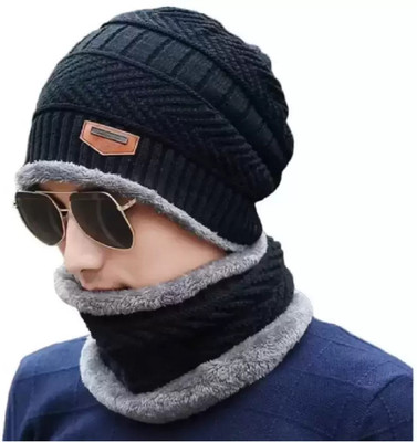 vactly Woven, Self Design Beanie Cap(Pack of 2)