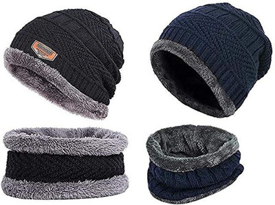 SRMG Self Design Beanie Cap(Pack of 2)
