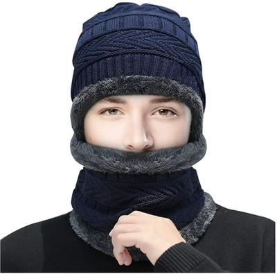 GUNGUN Self Design Beanie Cap(Pack of 2)