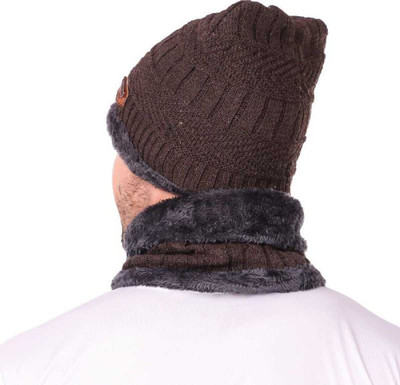 EMPOISON Solid, Woven, Self Design Beanie Cap(Pack of 2)