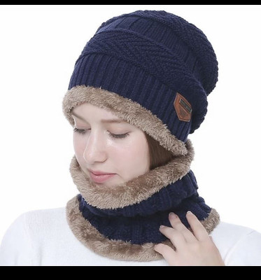EMPOISON Solid, Woven, Self Design Beanie Cap