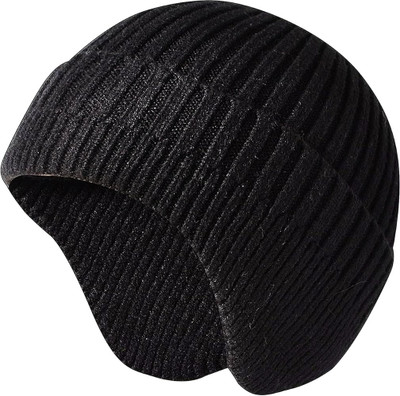 Winity Earflap soft warm Knitted fabric double layers stylish winter cap for men Woven Beanie Cap