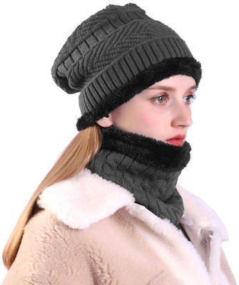 EDENSCOPE Woven, Solid, Self Design Beanie Cap(Pack of 2)