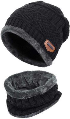 Amience Solid, Woven, Self Design Beanie Cap