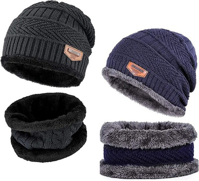 vactly Woven, Self Design Beanie Cap(Pack of 4)