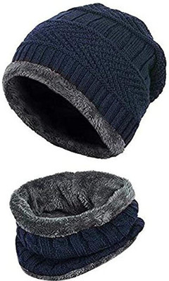 vactly Woven, Self Design Beanie Cap(Pack of 2)