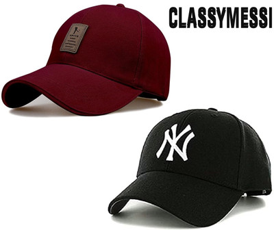 CLASSYMESSI Solid, Self Design, Embroidered Sports/Regular Cap Cap(Pack of 2)