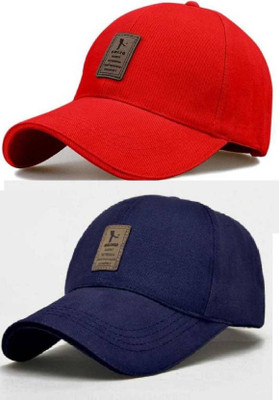 b for u Self Design, Solid, Striped Sports/Regular Cap Cap(Pack of 2)