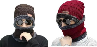 GlamSmart Self Design Beanie Cap(Pack of 2)