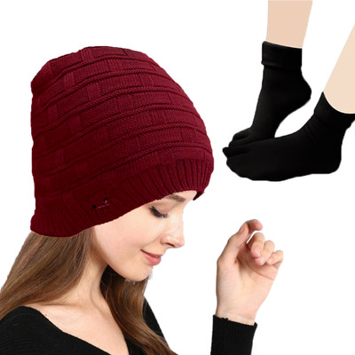 COOL INDIANS Self Design, Solid Beanie Cap(Pack of 2)