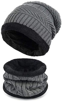 vactly Woven, Self Design Beanie Cap(Pack of 2)