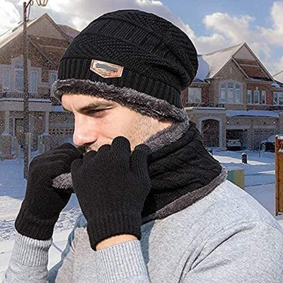 peter india Woven, Solid, Self Design Beanie Cap(Pack of 4)