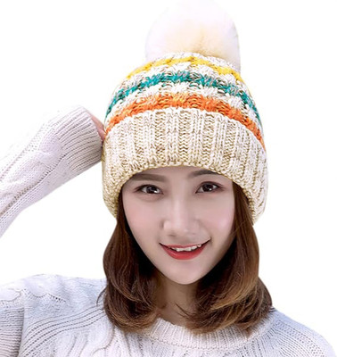 AlexVyan Solid, Woven, Self Design Beanie Cap