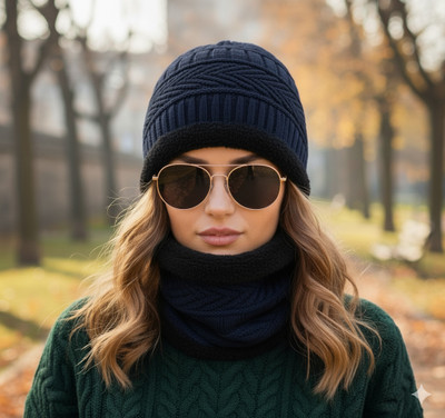 trendbite Self Design Beanie Cap(Pack of 2)