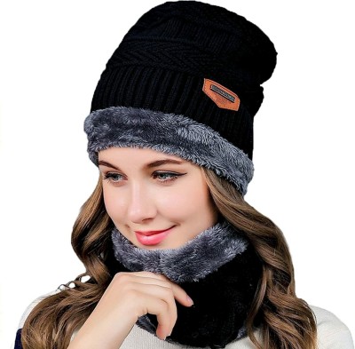 Wearslim Premium Warm Knit Hat|Skull Cap|Beanie Hat with Winter Neck Warmer Scarf Set Solid Beanie Cap