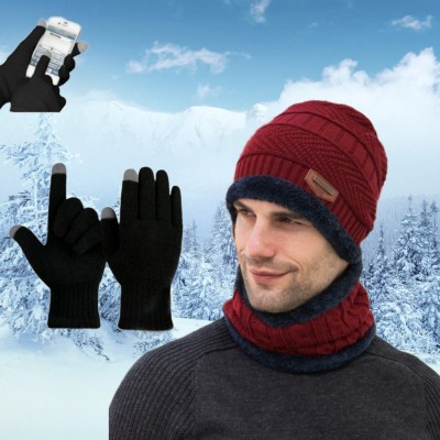 REFFER Winter Woolen cap neck warmer (Fur Inside) &Touchscreen Gloves set for men women Beanie Cap