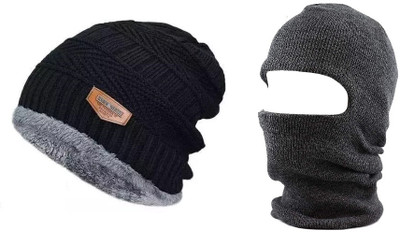 starvis Self Design, Solid, Woven Beanie Cap(Pack of 2)