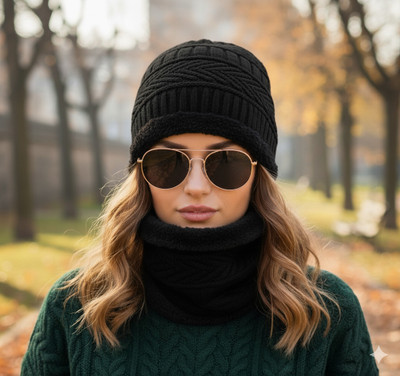 trendbite Self Design Beanie Cap(Pack of 2)