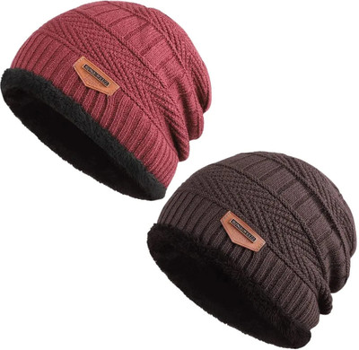 PinKit Solid Beanie Cap(Pack of 2)