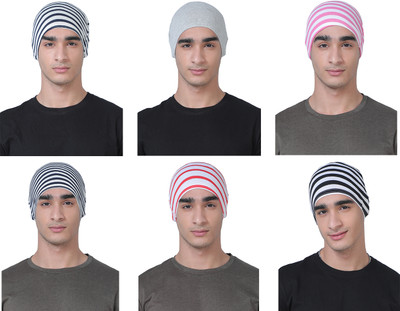 nene Striped Skull Cap Cap(Pack of 6)